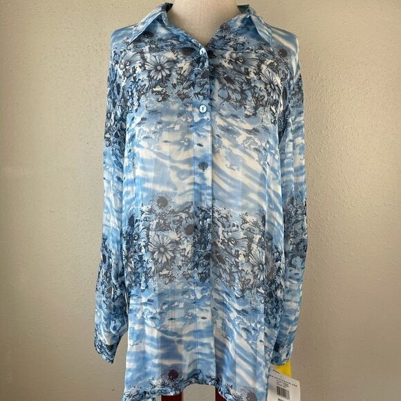 NWT Erin London Sheer Silk Button Down Shirt - Picture 1 of 9